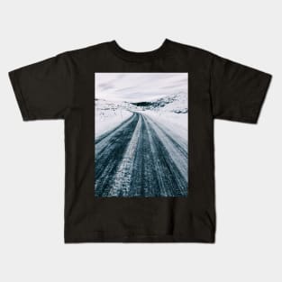 Driving Scandinavia - Curvy Road Through Winter Landscape Kids T-Shirt